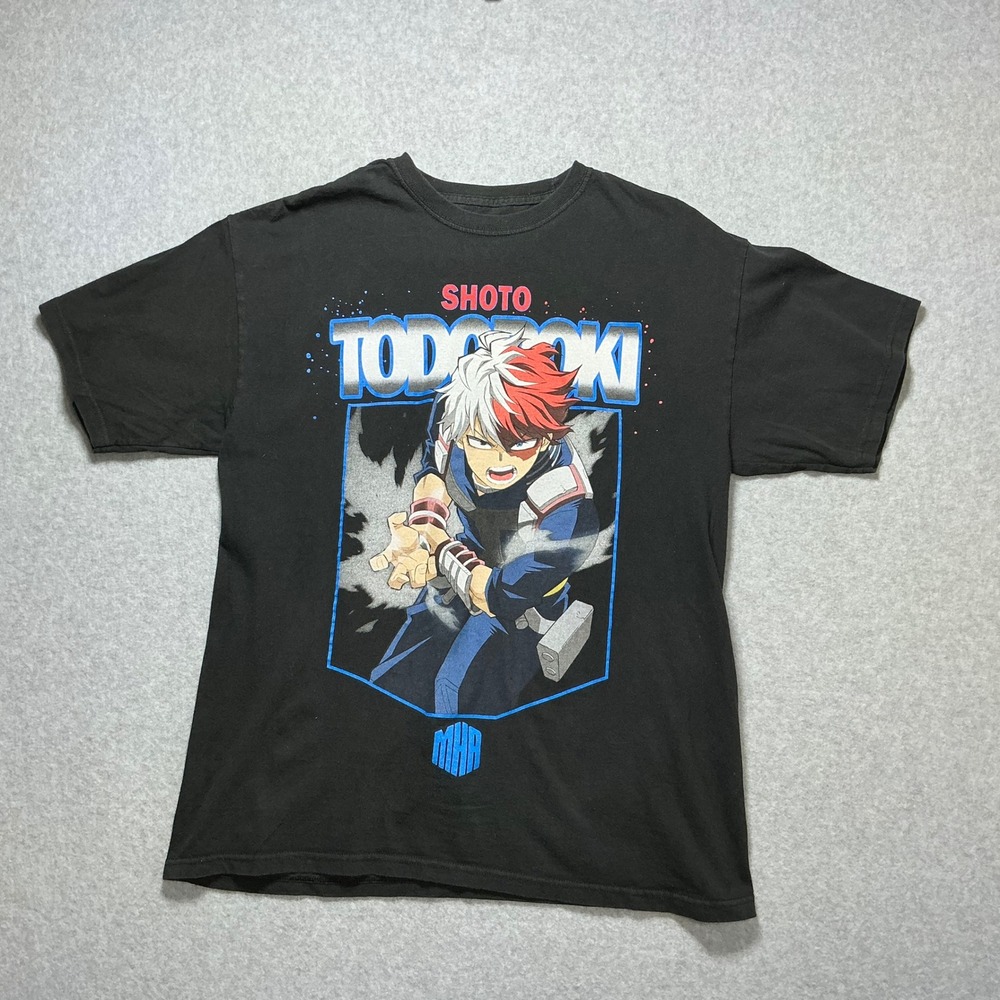 My Hero Academia Shoto Todoroki Graphic T-Shirt Black Mens Large Anime Tee